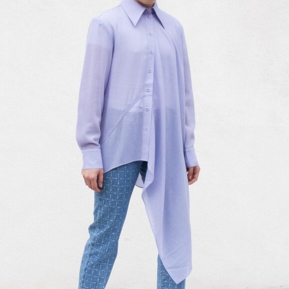 Tibi Tops - TIBI | Lightweight Wool Crepe Asymmetrical Shirt In Lavender Size M
